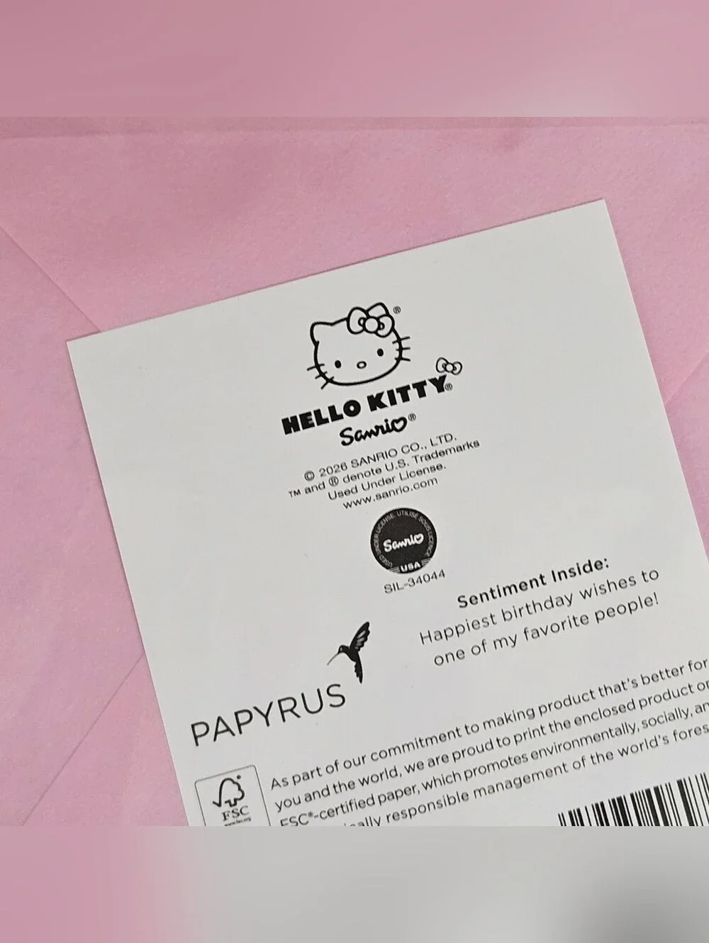 PAPYRUS HELLO KITTY SANRIO FUZZY FABRIC BOW GEMMED BIRTHDAY CARD